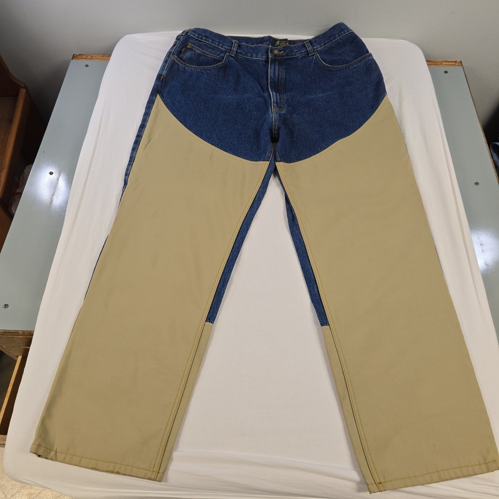 Vintage 90s Cabelas Denim Hunting Brush Pants Jeans  Mens Blue Tan 42x32